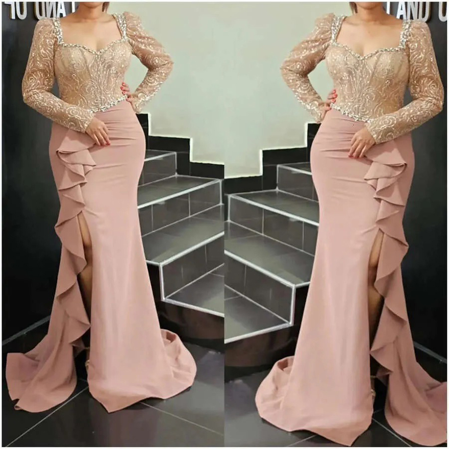 2025 Aso Ebi Arabic Blush Pink Mermaid The Bride Dresses Lace Beaded Evening Prom Formal Party Birthday Celebrity Mother Of Groom Gowns Dress