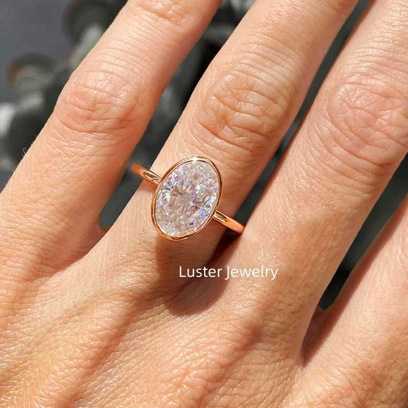 Luster Jewellery GRA D White 10/14/18k Oval Moissanite Gold Wedding Womens Rings
