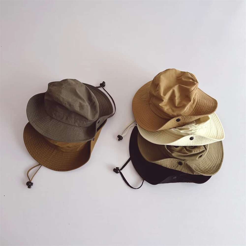 Ddmyshoesvip New Children Bucket Hats Summer Solid Color Sunhat Kids Fishing Hat Sunshade Visor Boys Girls Outdoor Fashion Beach Cap For