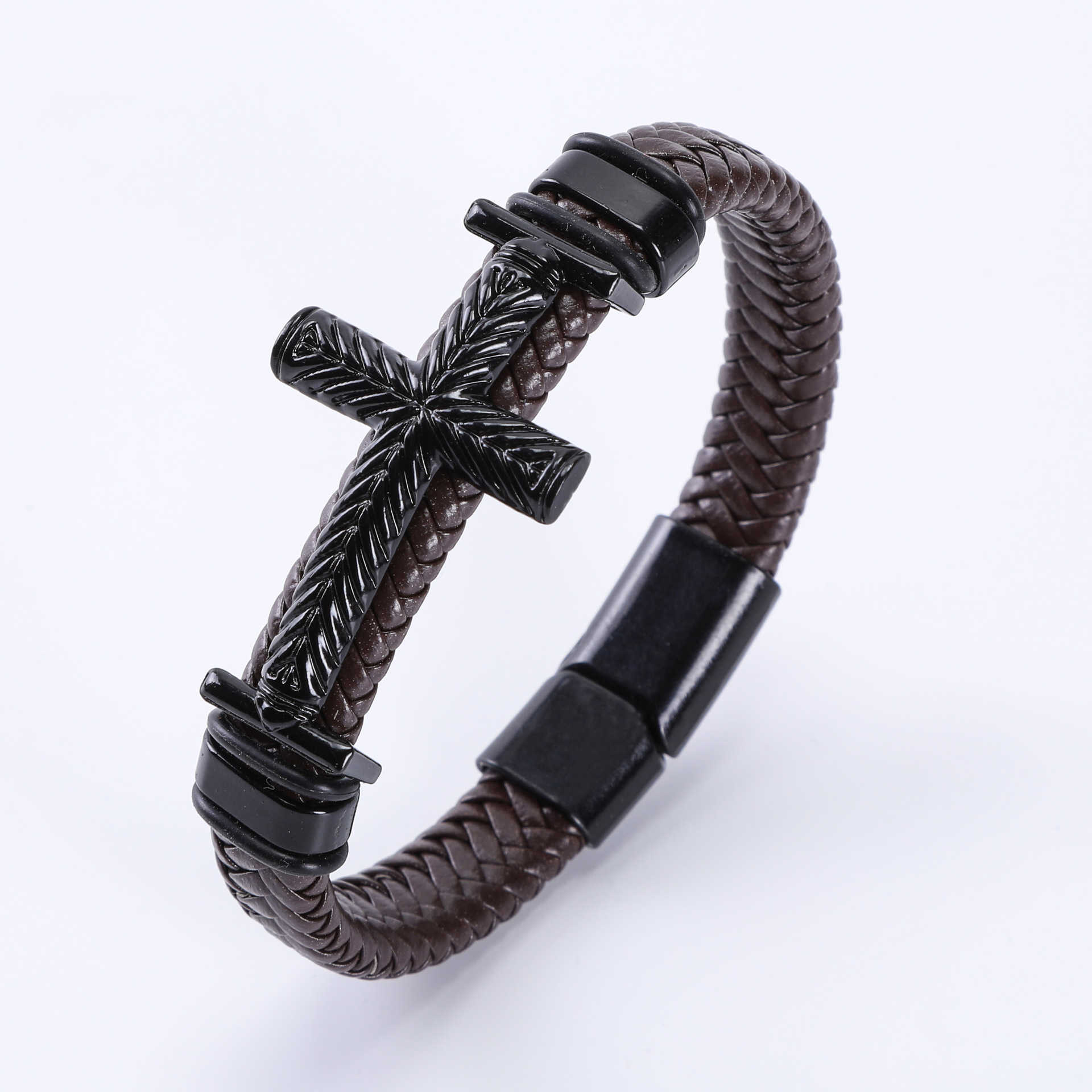 Charm Bracelets Bracelet new fashion cross mens creative bracelet woven cowhide magnetic buckle bracelet H25220