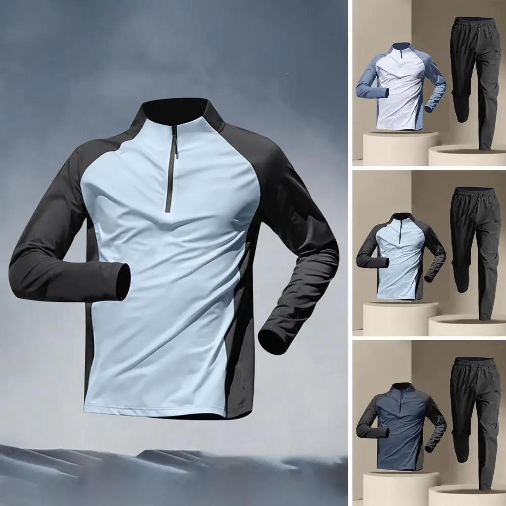 Windproof sportswear set lightweight gym mens quick drying fitness running bike half zipper training 250220