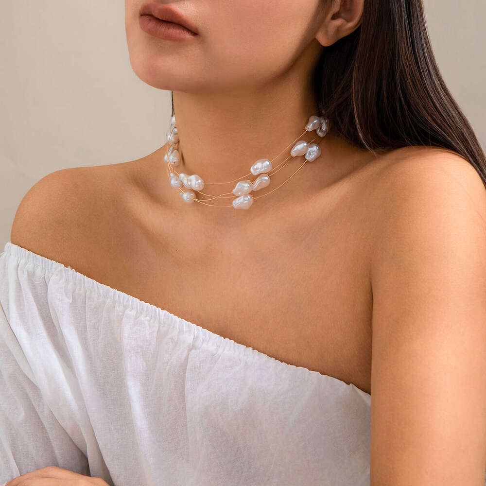 Hot selg accessories, minimalist necklace, niche beaded collarbone chain, Baroque imitation pearl necklace for women