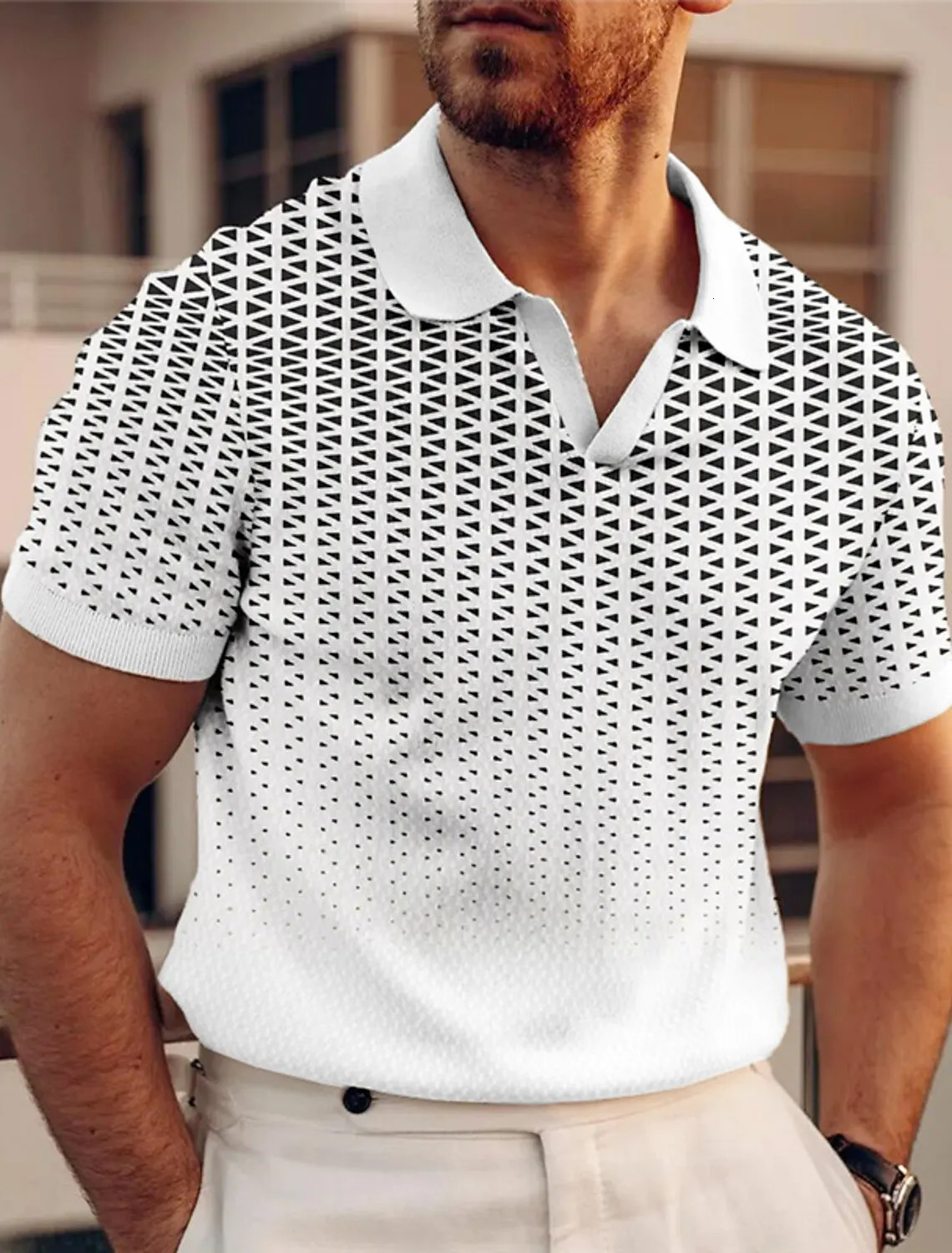Mens Geometric Golf Shirt Short Sleeved Polo Shirts Collared Shirts Business Casual Vacation Wear Formal 3D Prints Tops 250219