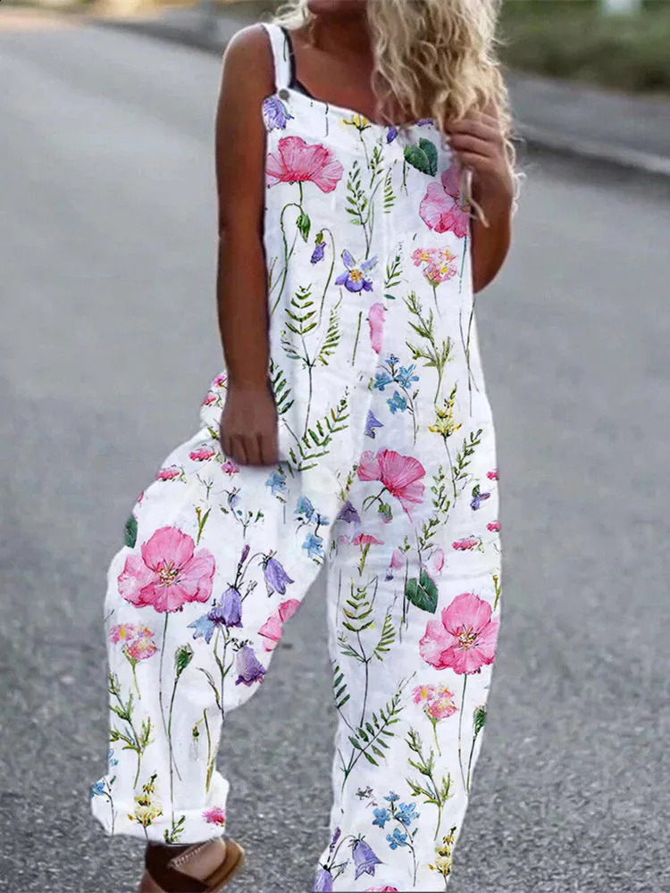 Elegant Vintage Retro Floral Print Women Jumpsuits Summer Spaghetti Strap Casual Streetwear Office Rompers Overalls Female 250220