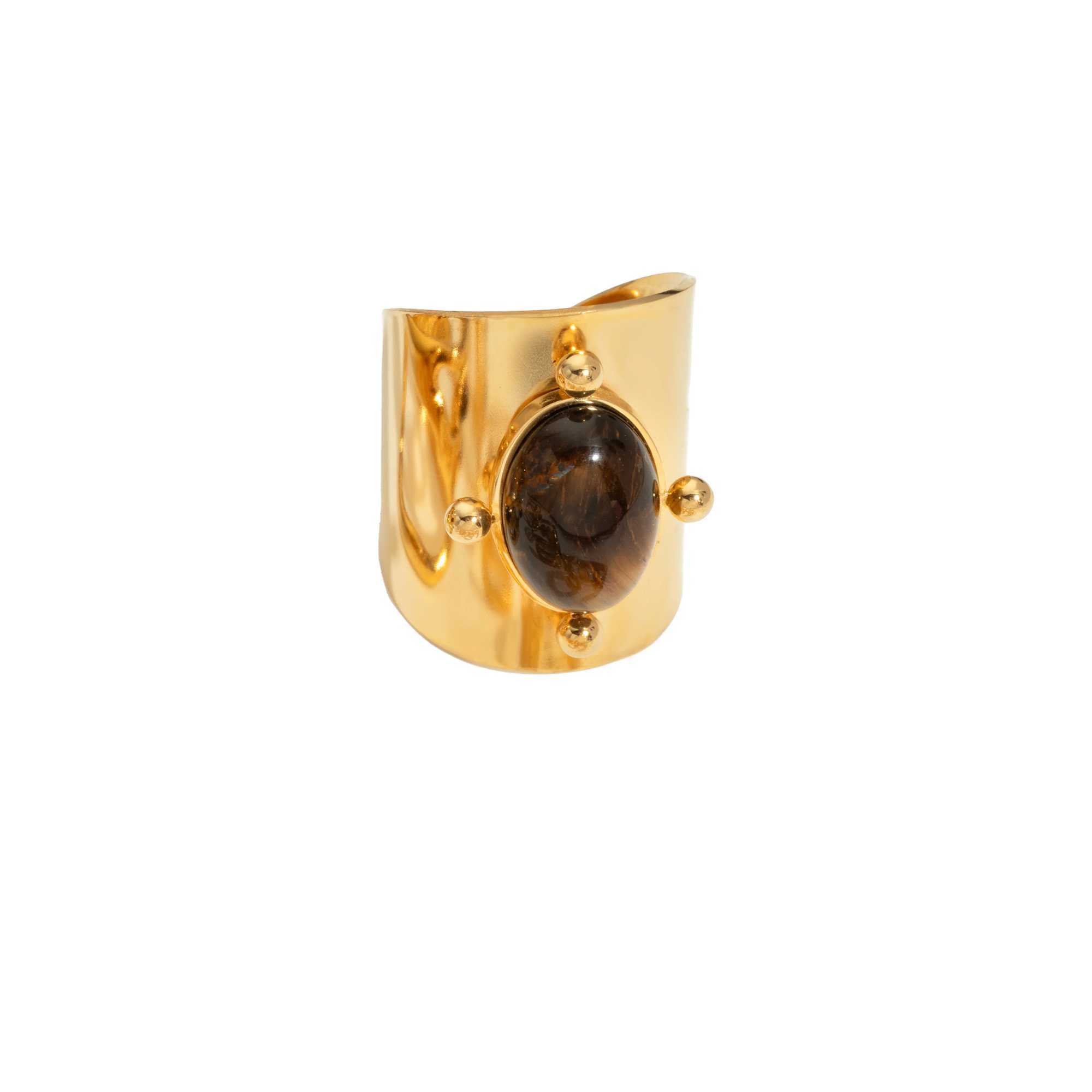 Creative Gold Plated Stainless Steel Rings for Wen Simple Geetric Round Natural Stone Finger Ring Boho Vintage Jewelry Gift X250220