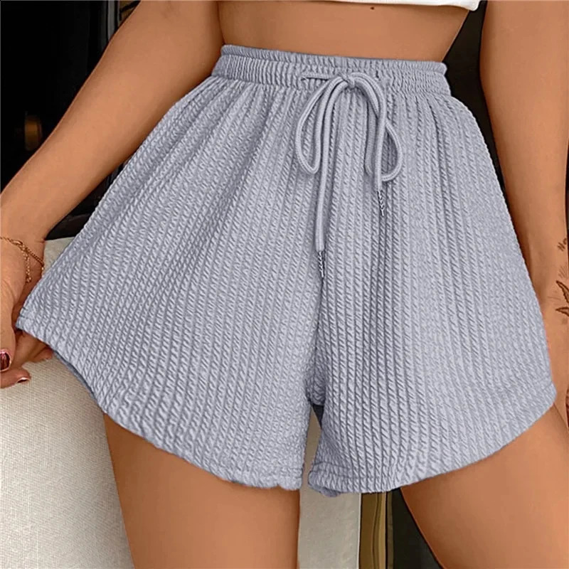 Shorts Pit Stripe Lace-up Drawstring Solid Hight Waist Wide Leg Sweat Fitness Running Loose Casual Sports Short Pants Women 250217