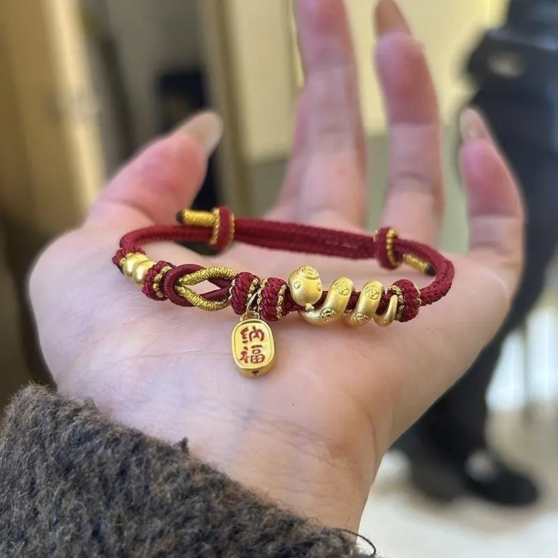 Year of the Snake Red Rope Bracelet Gold Lucky Nafu Roll Snake Hand Rope Womens Retro Full Match Twelve Zodiac Snakes 250220
