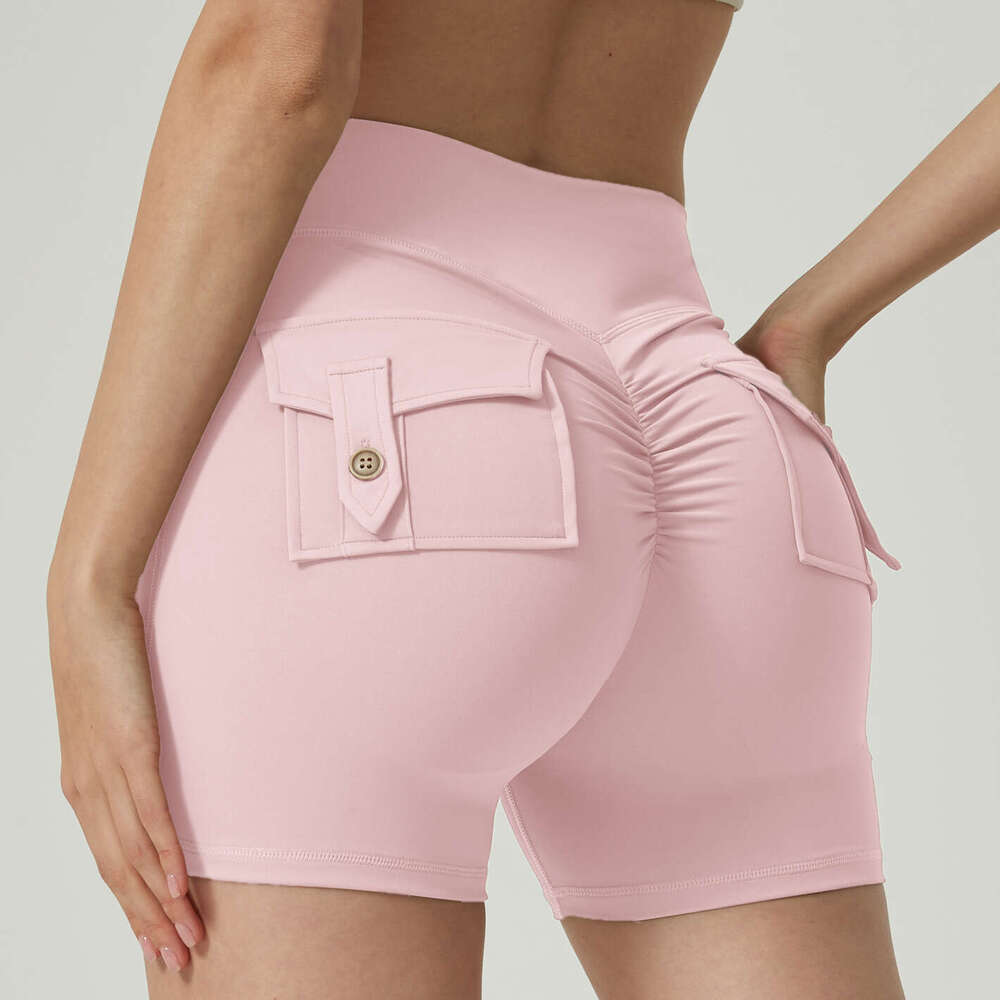Pocket fiess exercise shorts, yoga pants with no awkward es, lifted peach buttocks, women's high waisted outerwear, 2025 new casual fashion trend