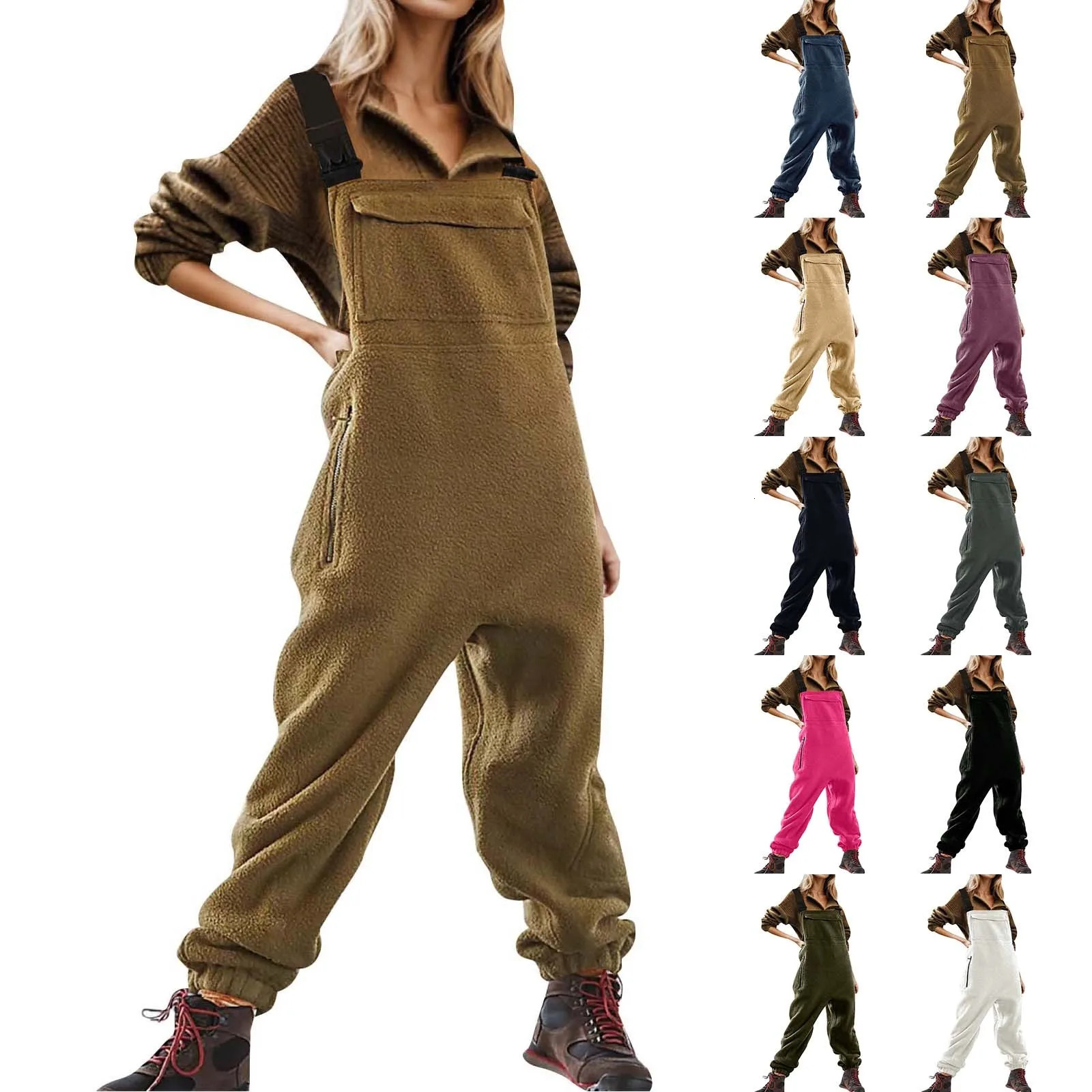 Womens wool coat one-piece bib jumpsuit with adjustable straps for warmth winter camouflage ski pants 250220