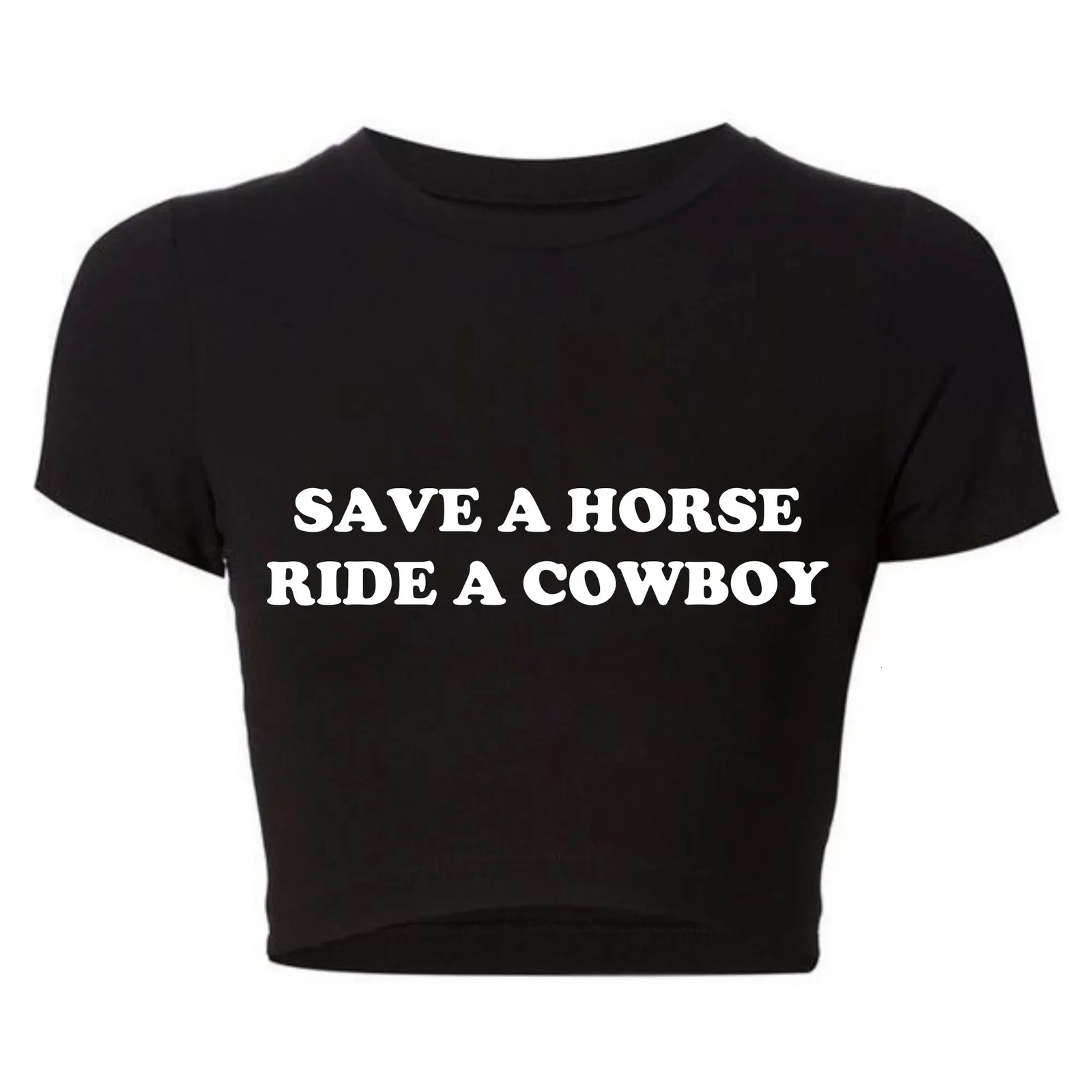 Save A Horse Ride Cowboy Women Crop Top O Neck Baby Tee Y2k Clothing 2000s Grunge Goth T Shirt Vintage Kawaii Tshirt Female 250214