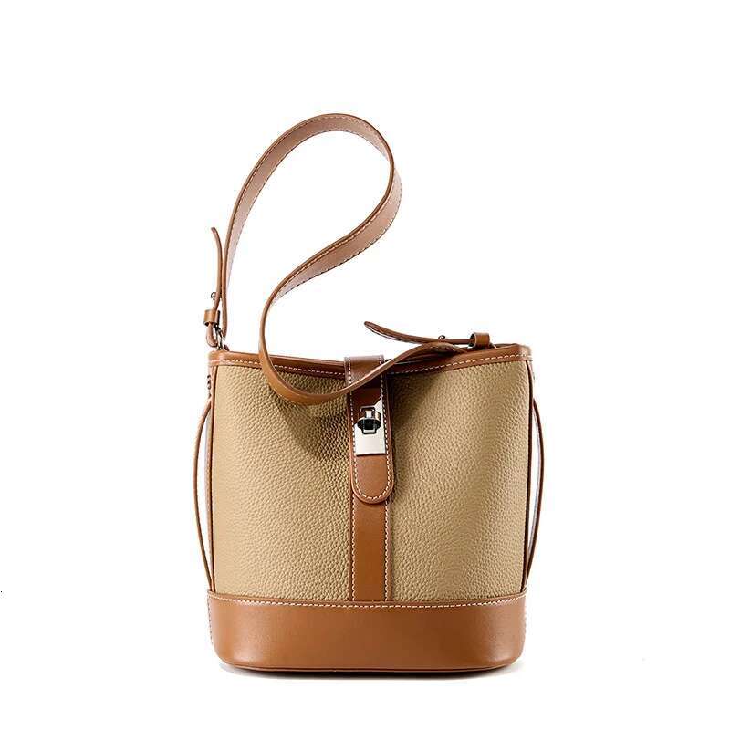 First Layer Cowhide Genuine Leather Bucket Women New Style 2024 Popular Design Portable Commuter Crossbody Shoulder Bag