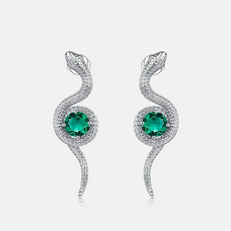 Diamond Serpentine Womens Earrings S925 Pure Silver Emerald Wrapped Snake European and American Style 250220