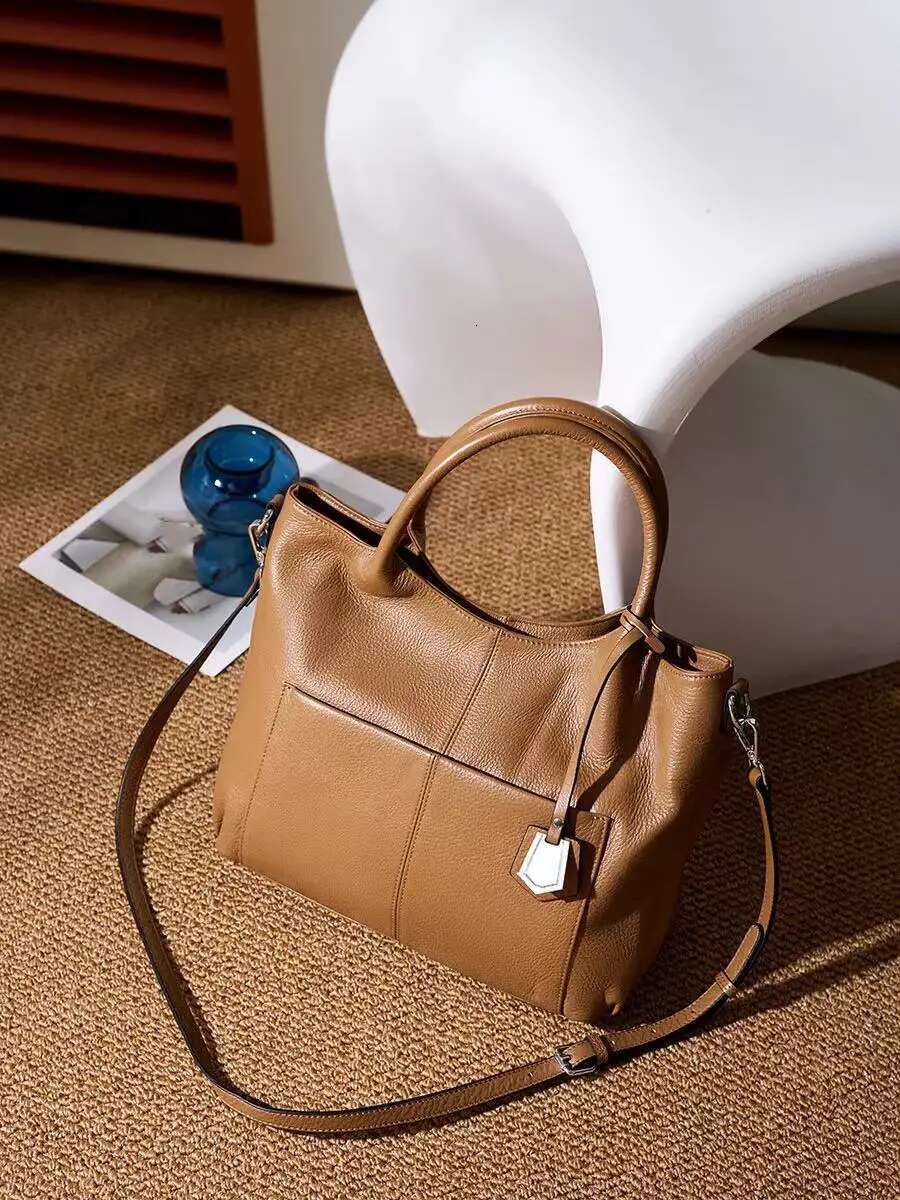 Large Capacity Women's Handbag High Quality Bucket Genuine Leather Cowhide Shoulder Messenger Lady Purse Casual Bag