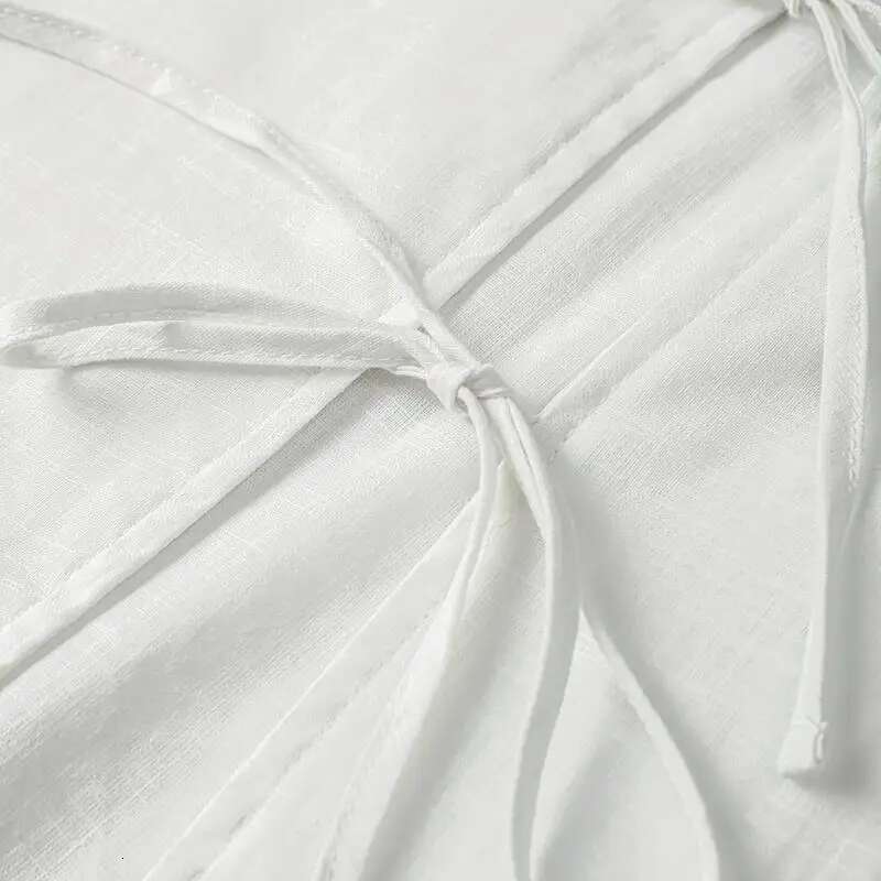 Lace Up Bow Cotton En Shirt Women Loose Solid V Neck Flare Sleeve Blouse Spring Summer Female Casual Simple Tops