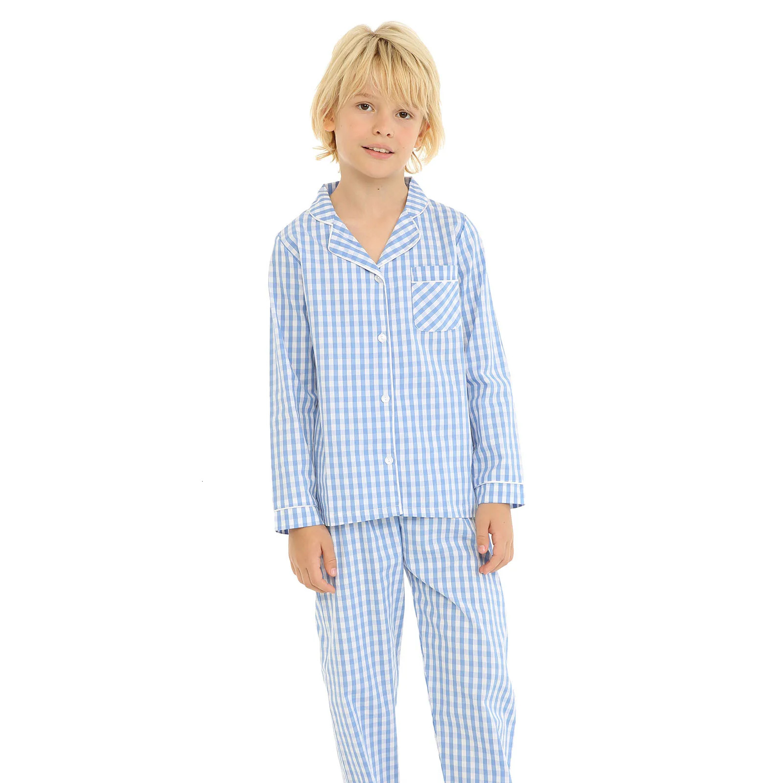 Mudkingdom Boys Girls Long Sleeve Pajamas Set Collared Plaid Autumn Cute Toddler Pajama Kids Sleepwear Children Clothes Pjs 250220