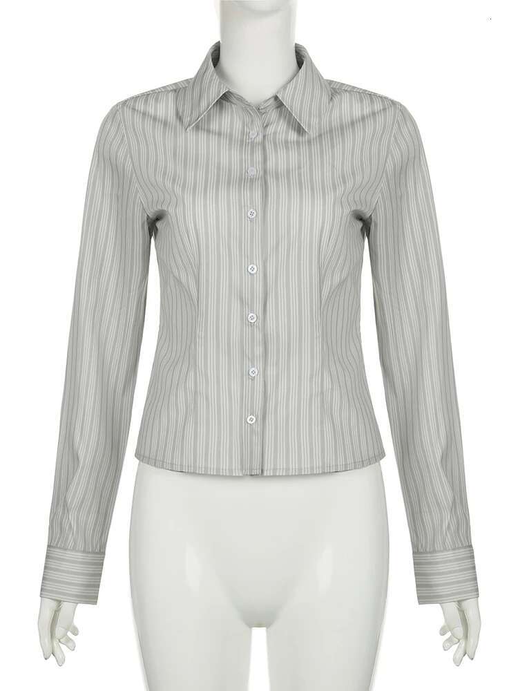 IAMSURE Office Slim Striped Blouse Casual Turn-Down Collar Long Sleeve Shirts Women 2023 Autumn Spring Streetwear Ladies