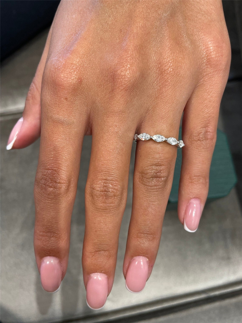 Jewelry 18K White Gold HPHT Diamond Ring 6*3mm Marquise Cut Lab Diamond 5 Eternity Band Womens Stackable Wedding Band RIng