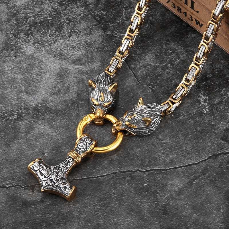 Nordic Celtic Wolf Mens Necklace Viking Wolf Head Stainl Steel Pendant scandinavian Rune Accories norse Amulet JewelryXJ250219