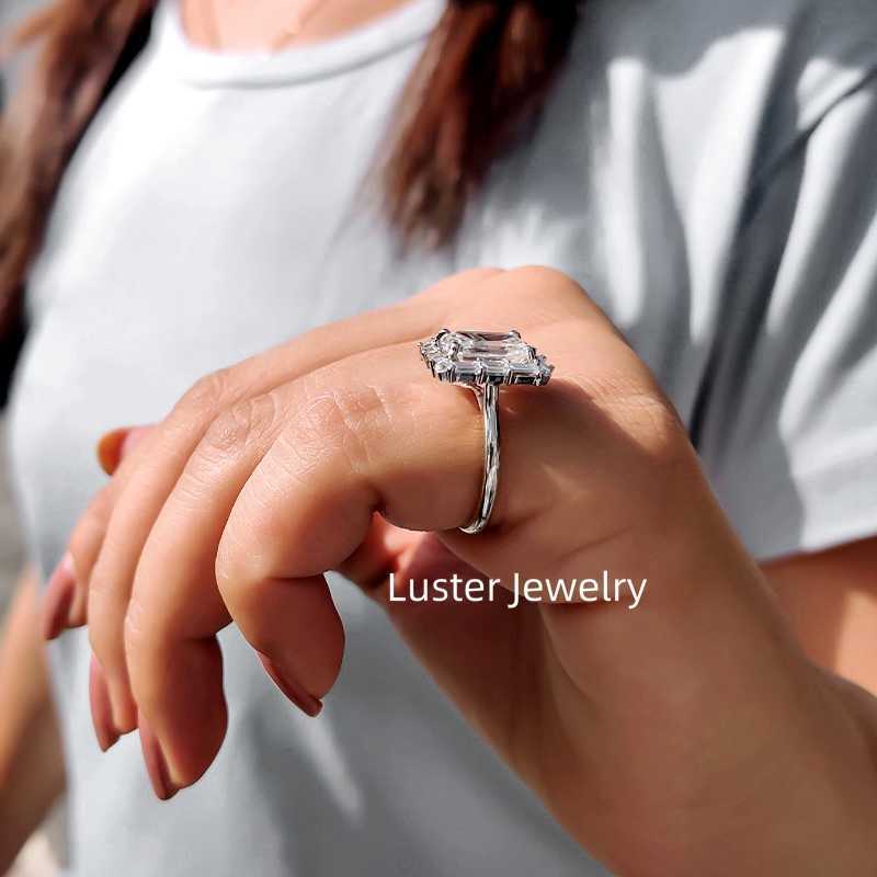 Luster Jewellery 10/14k D Color Emerald Cut Diamond Moissanite 18k Gold Real Gold Rings