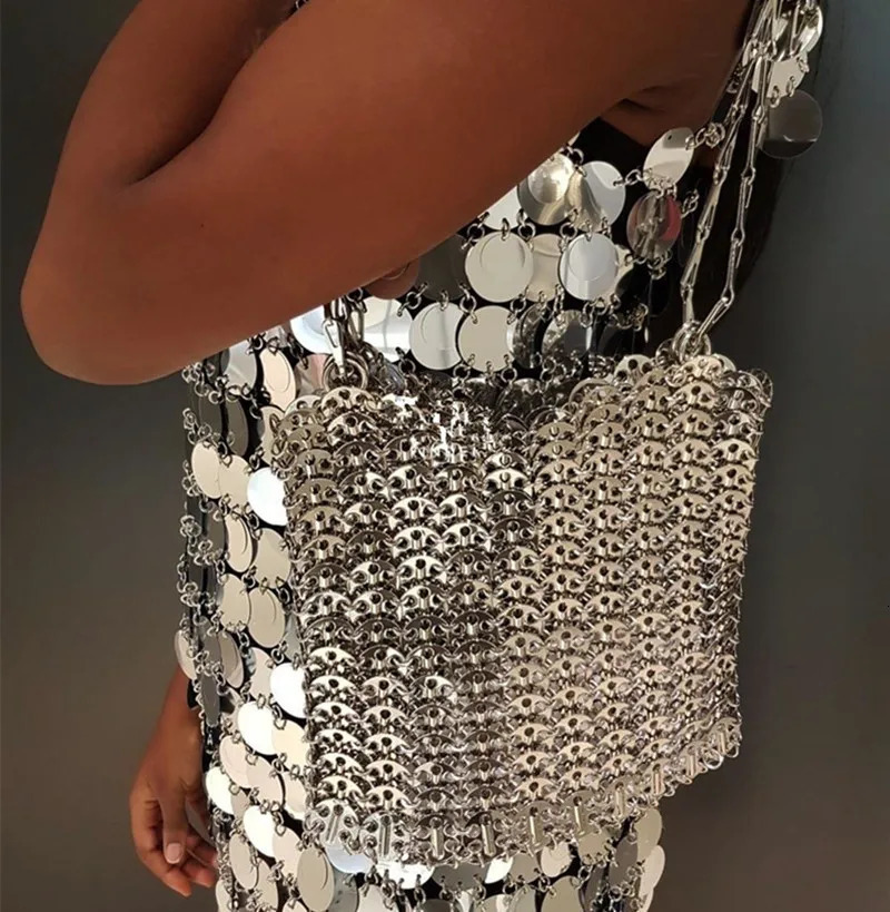 Handwoven Metal dh1102219088 hot Chain Tote - Aesthetic Clutch, Shoulder Bag for Travel & Holiday