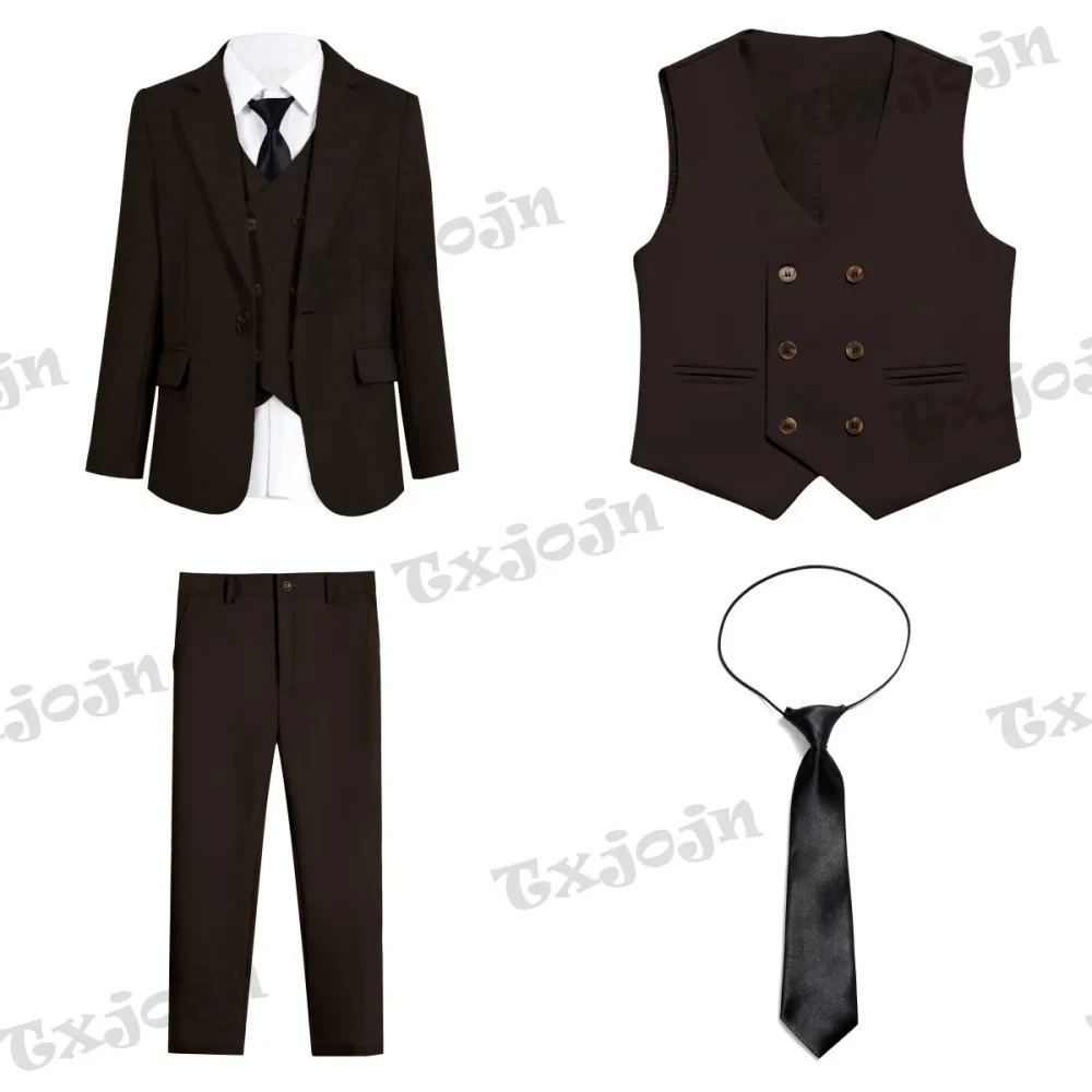Fashionable Brown Shawl Neck Children Tuxedo Set 3-14Y Elegant One Button Boys Suit 4 Pieces For Wedding Party Guest 250219