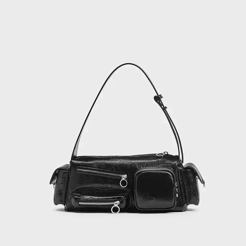 Europe And The United States Motorcycle Wind Multi-Pocket Zipper Women's Advanced Sense Commuter All Shoulder Crossbody Bag