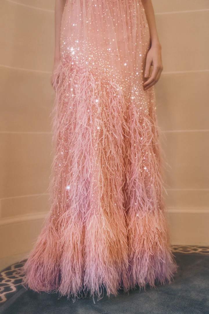 Pink Glitter A-Line Tulle Prom Dresses For Women Sequins Feather Evening Party Dresses Floor-Length Gowns 2025 Special Occasion Customized Vestido de 