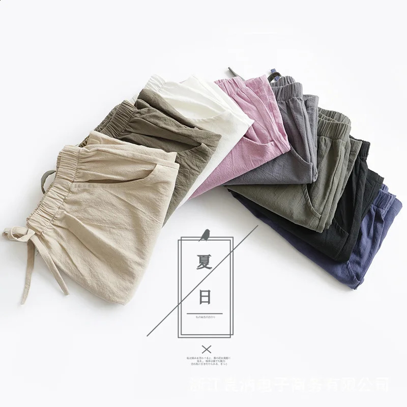 Woman Linen Shorts Casual Elastic Booty Shorts for Dancing Beach Elegant High Waist Short Pants Summer 250217