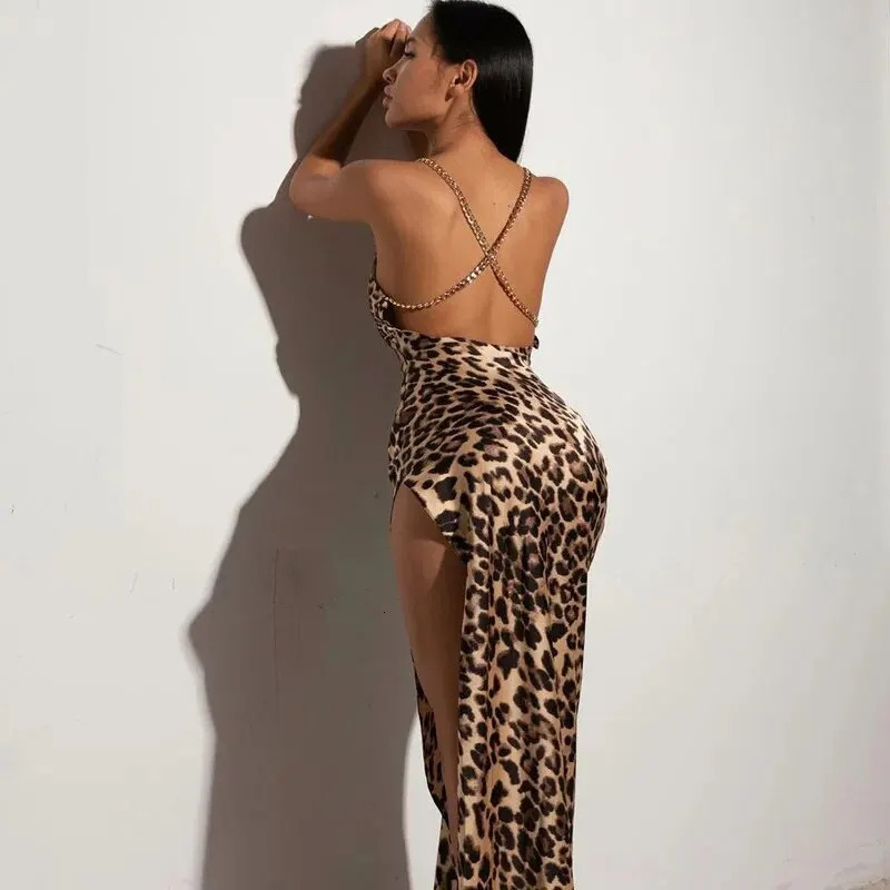 Hawthaw Women Sexy Party Club Evening Streetwear Bodycon Leopard Long Dress Summer Clothes Wholesale Items For Business 250319