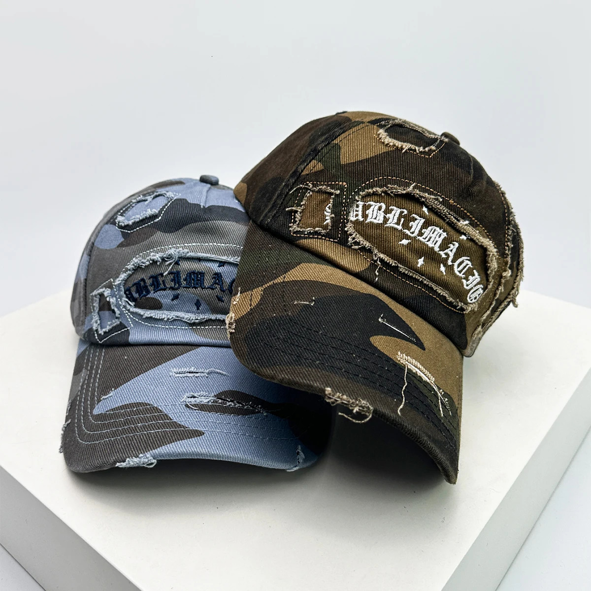 Unisex Broken Style Sanskrit Embroidery Baseball Hats Versatile American Sunshade Camouflage Peaked Caps Fashion Personal 250214