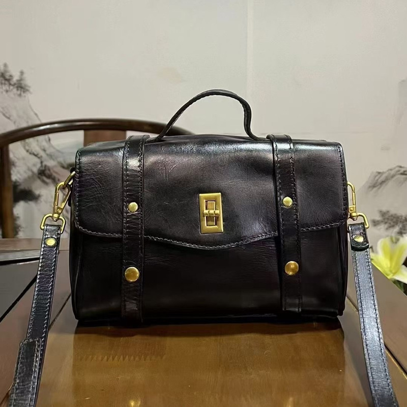 Tree Ointment Genuine Leather Mailman 2024 Autumn And Winter New Style Hand-Held Shoulder Crossbody Bag Fashionable Daily Commuting