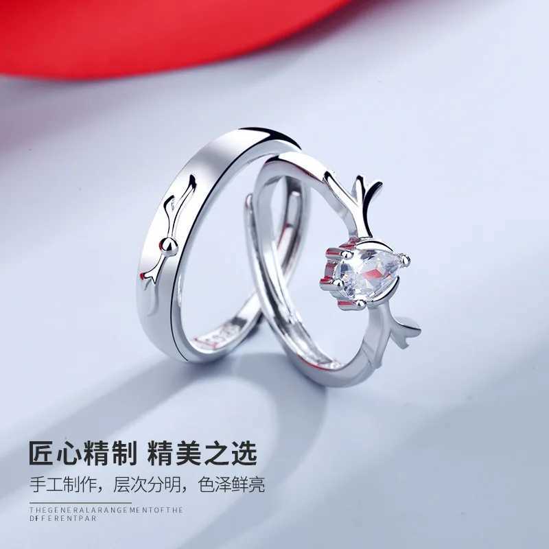 Crystal Elk Antlers Adjustable Rings Deer Horn Zircon rs Couples Rings For Wen Men Engagement Wedding Jewelry Gifts X250220