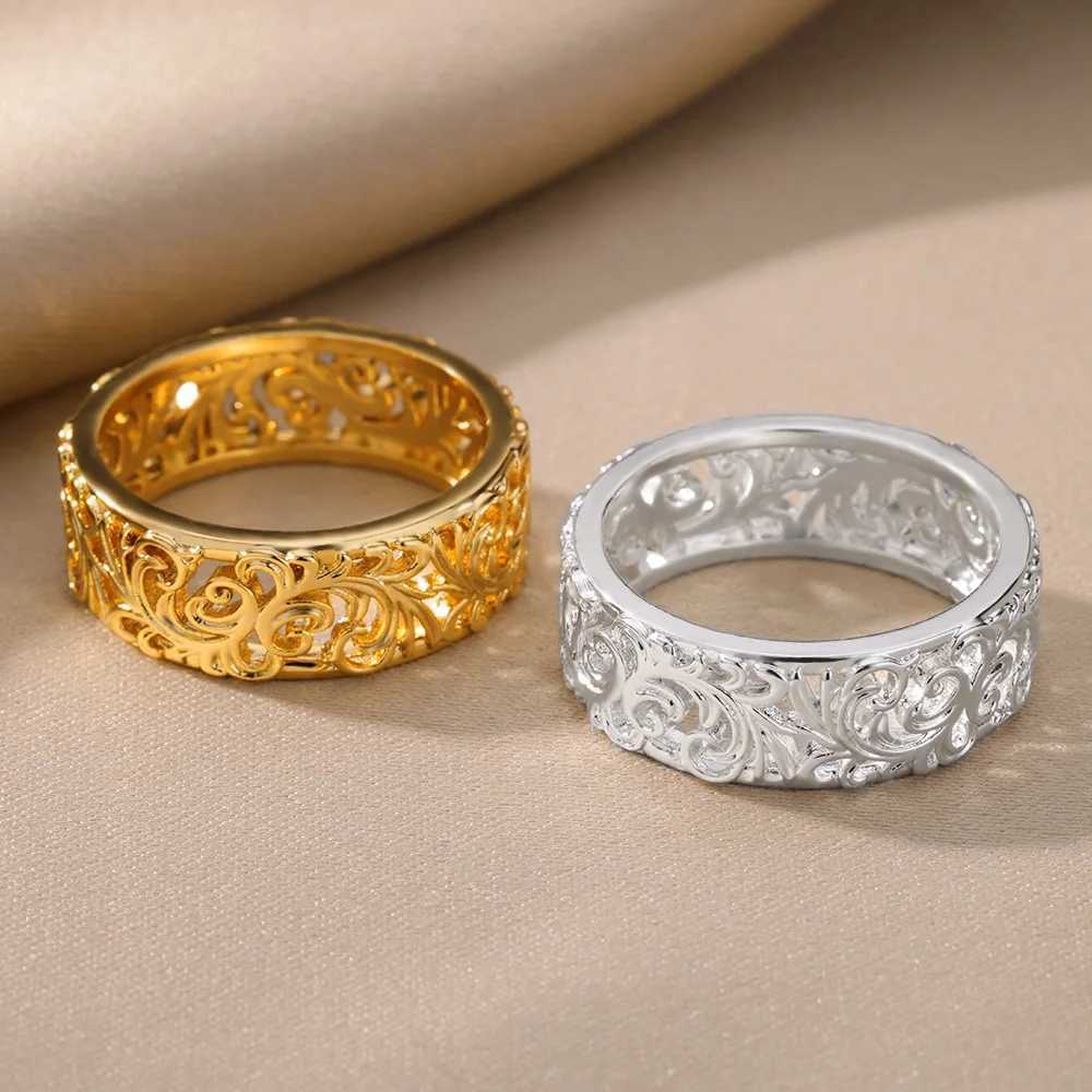 Hollow Flower Rings For Wen Gold Color Stainless Steel Ring Fem Engagement Wedding Party Finger Jewelry Gift 2024 Trend X250220