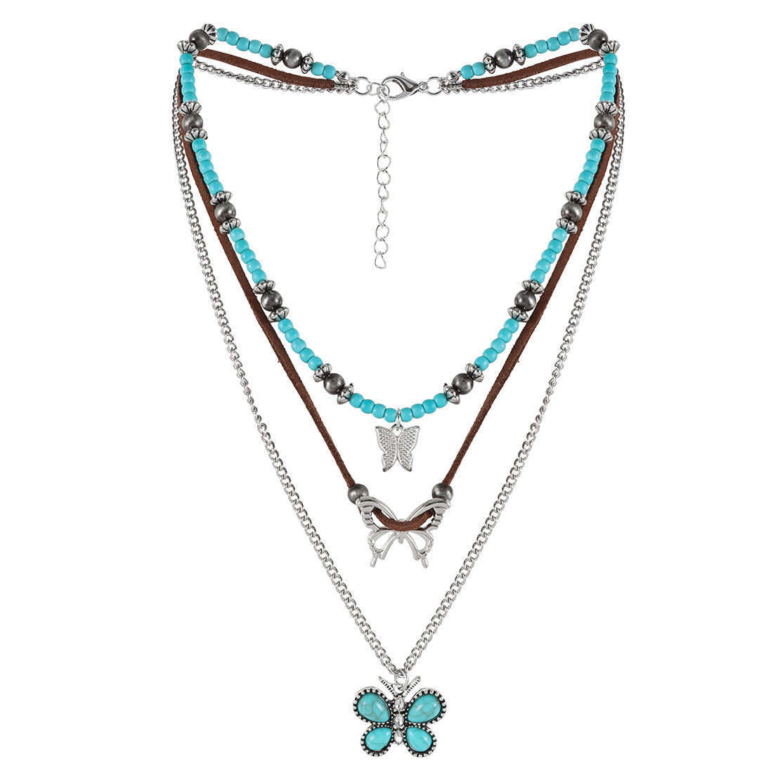 Pendant Necklaces Jewelry turquoise necklace Bohemian style multi-layer layered collarbone chain NK24180 H25219