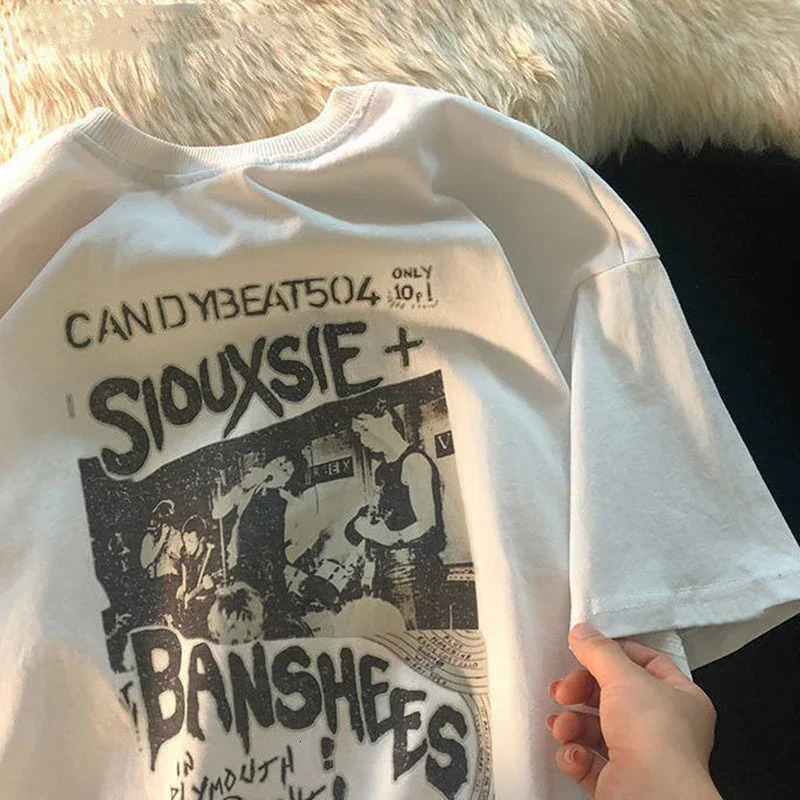 Hiphop Womens Tshirt Oversized Streetwear Vintage T Shirt Grunge Harajuku Short Sleeve Y2k Tops Female Fashion Clothes Tee 250214