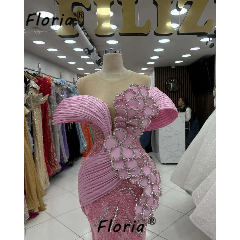 Scoop Pink Necke Mermaid Dresses Dubai D Wer Applique Evening Party Gown Vestido De Noche Customized e