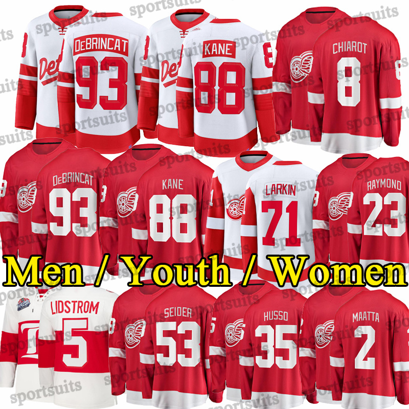#88 Patrick Kane new season hockey jersey Alex DeBrincat Moritz Seider Gordie Howe Datsyuk Steve Yzerman Vladimir Tarasenko Lucas Raymond red wingsS jerseys