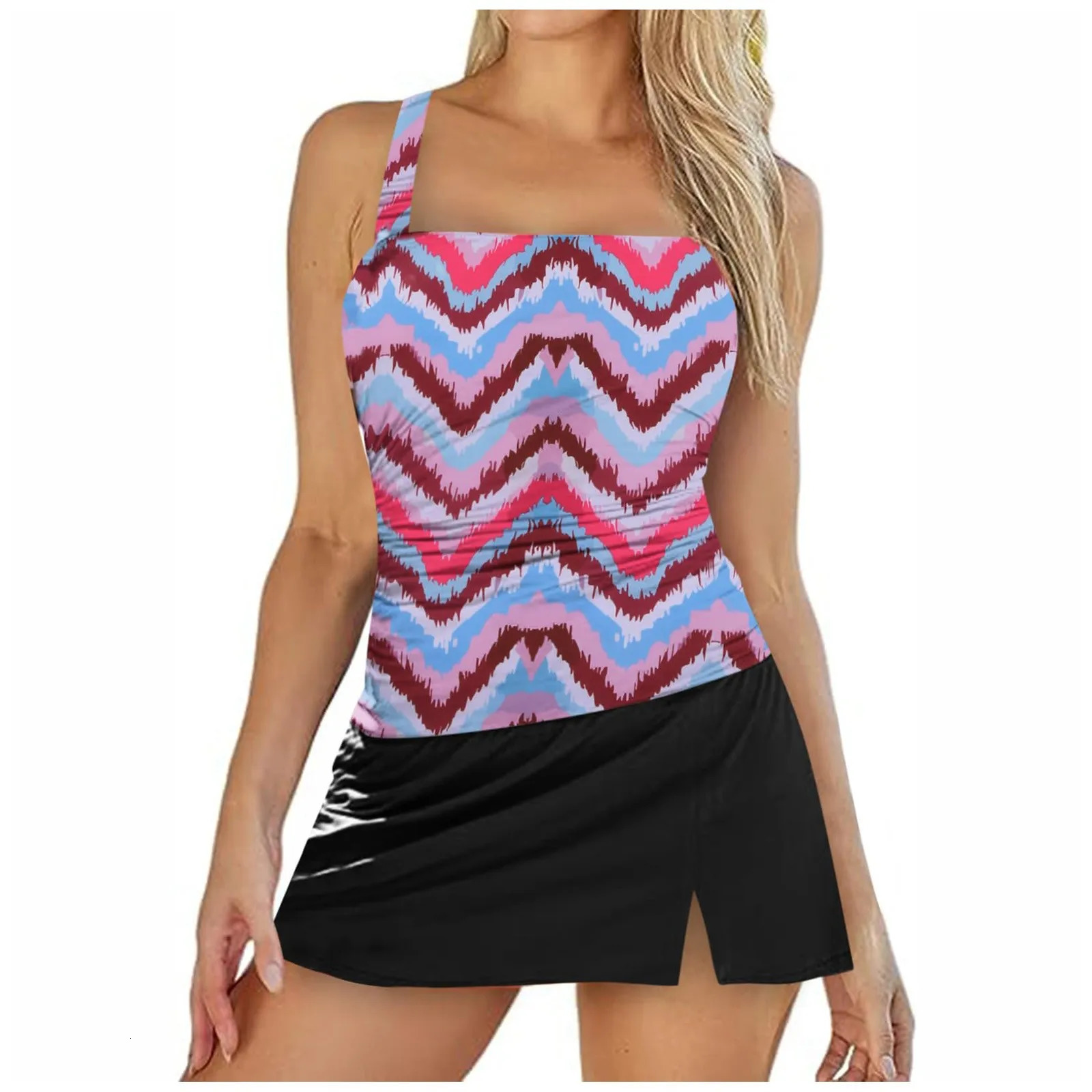 Conservative Tankini Women 2 Piece Bathing Suits Vintage Printed Suspender Swimwear Skirt Summer Fashion Backless Swimsuit 250220