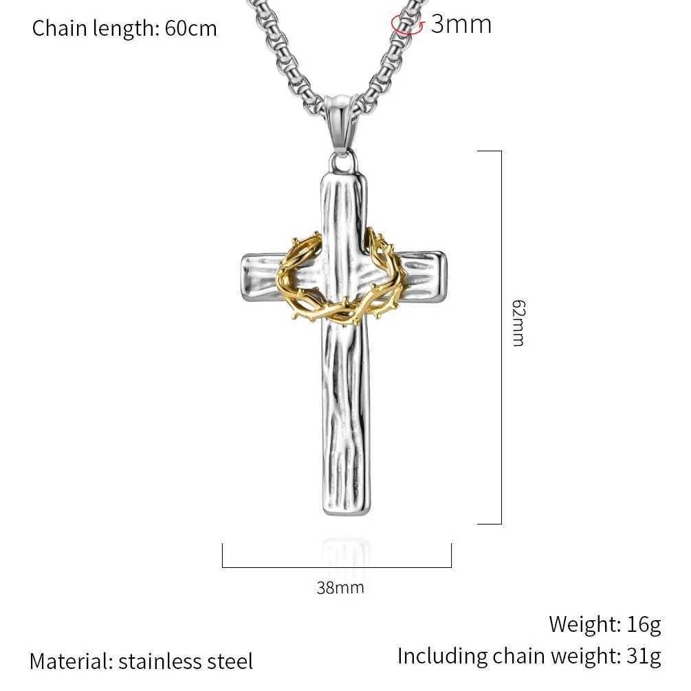 Men Jesus Christ Cross Necklace Stainl Steel Pendant Chain Crown of ThornsXJ250219