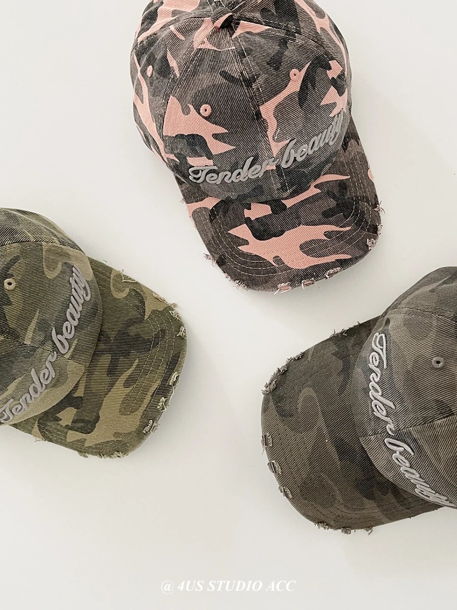 Korean style camouflage embroidered baseball cap womens street fashion soft top sun hat mens foot cap 250214