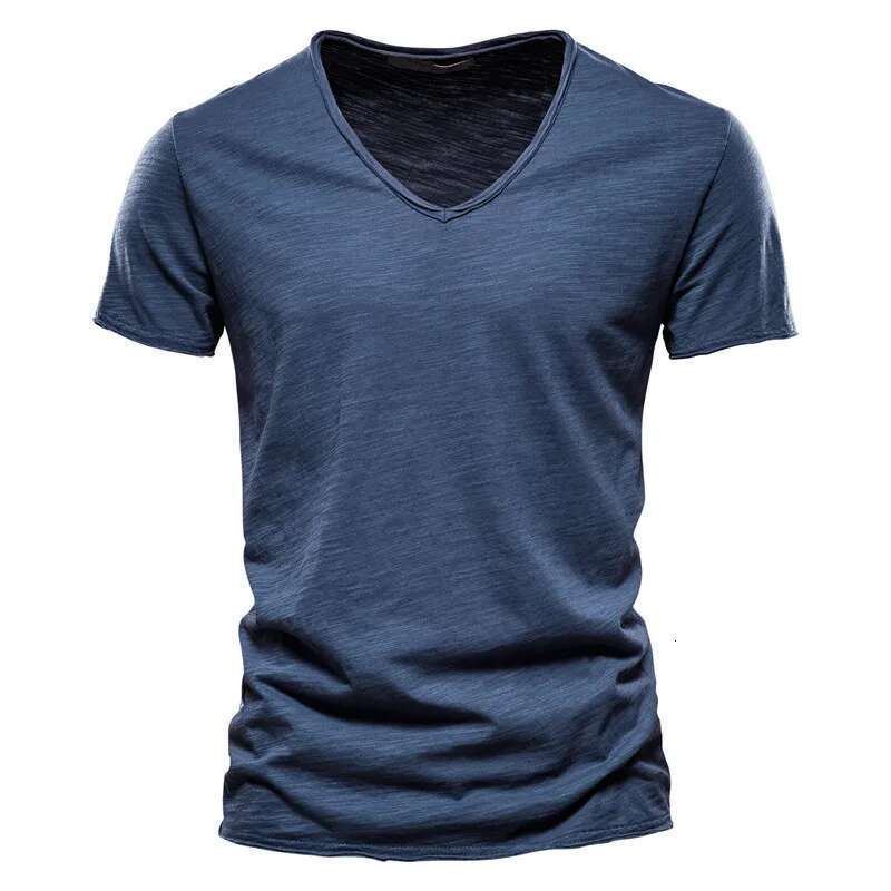 Brand Quality100% Cotton T Shirt Brand Man V-neck Fashion Men Adjustable Cut Soild T Shirts Men High Sleeve Short T Shirt Men