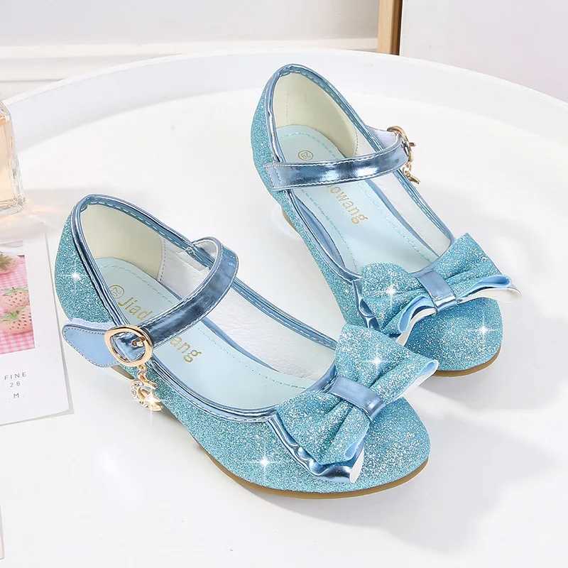 Girls Sandals Rhinestone Butterfly Latin Kids Shoes Children High Heel Princess Shoes Glitter Leather Party Dress Wedding X250220