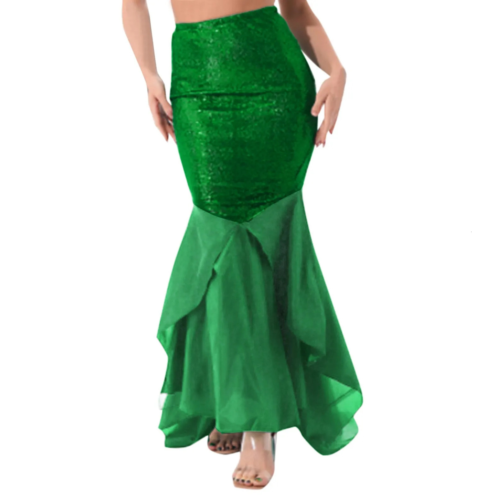 Women Ladies Shiny Sequined Mermaid Tail Skirt Party Pography Cosplay Costume On Carnival Theme Dress 250220