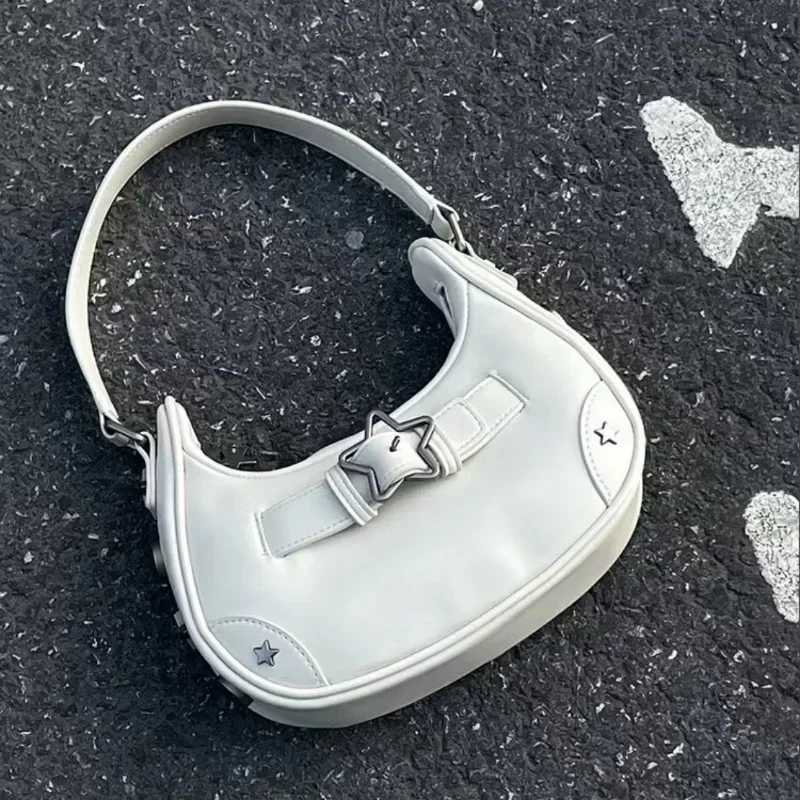 Retro Korean casual cute white star sole handbag womens sling bag leather zipper wallet handbag Y250321