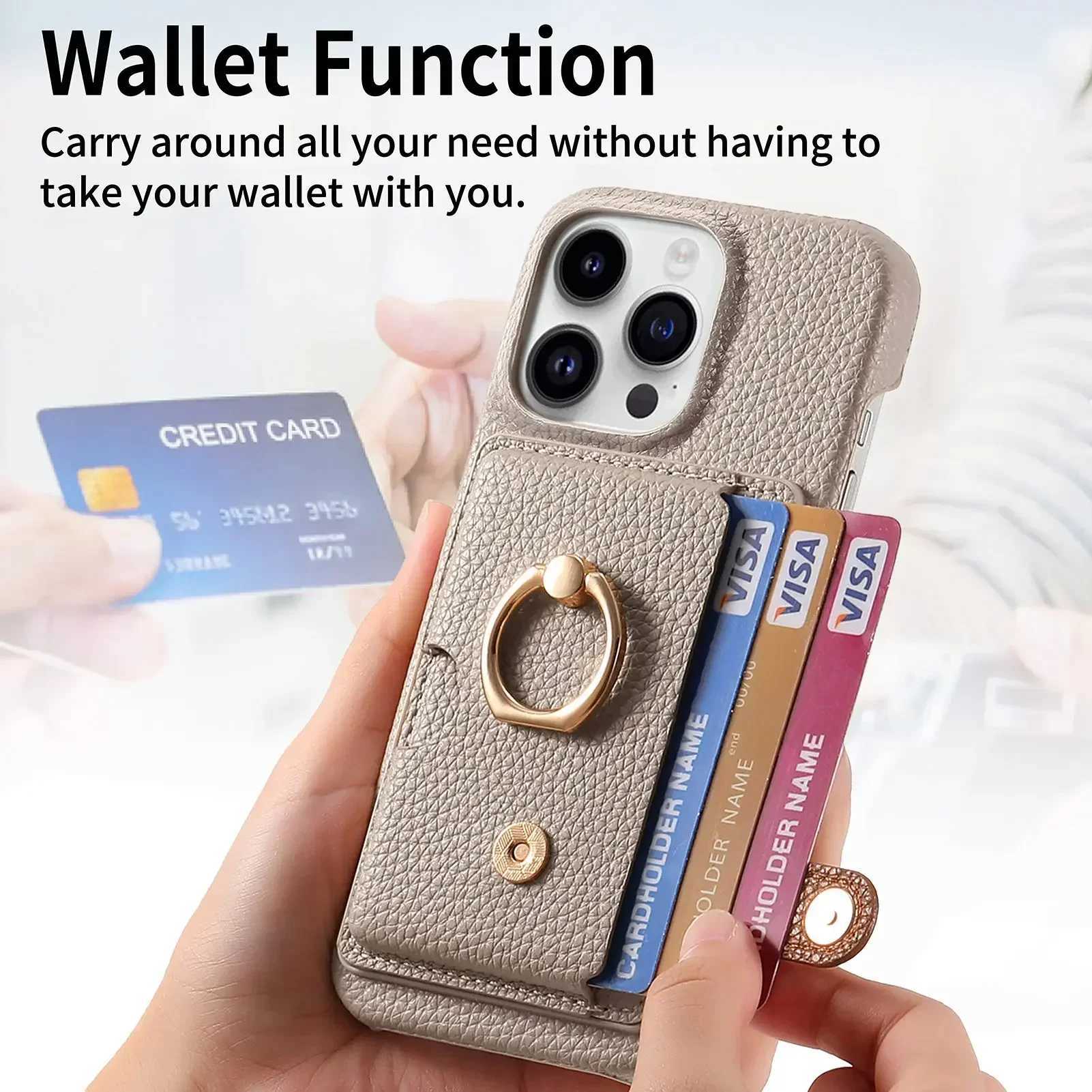 Leather Ring Support Phone Case for IPhone 13 12 Mini 16 15 14 11 Pro Max X XR 7 8 Plus Wallet with Card Holder Shockproof Cover Z250220