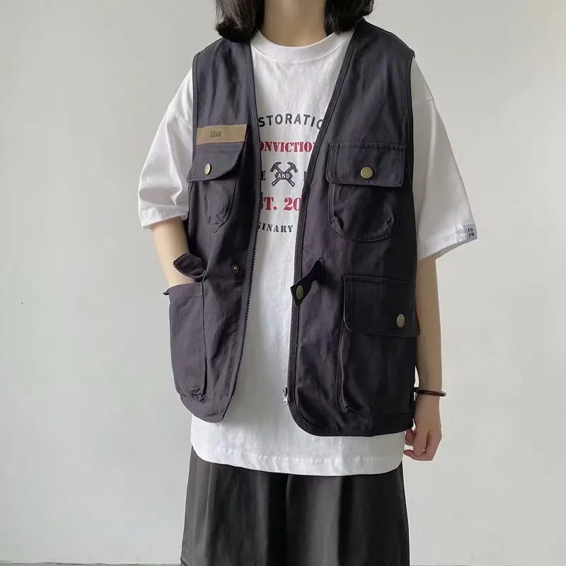 Vests Women Japanese Style Vintage Safari Solid Sleeveless Summer All-match Loose Street Wear V-neck Comfortable College 250219