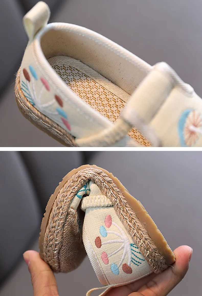 New Childrens Chinese Embroidered Shoes Womens Linen Straw Woven Low Heel Canvas Shoes Spring Student Series Single Shoes X250220