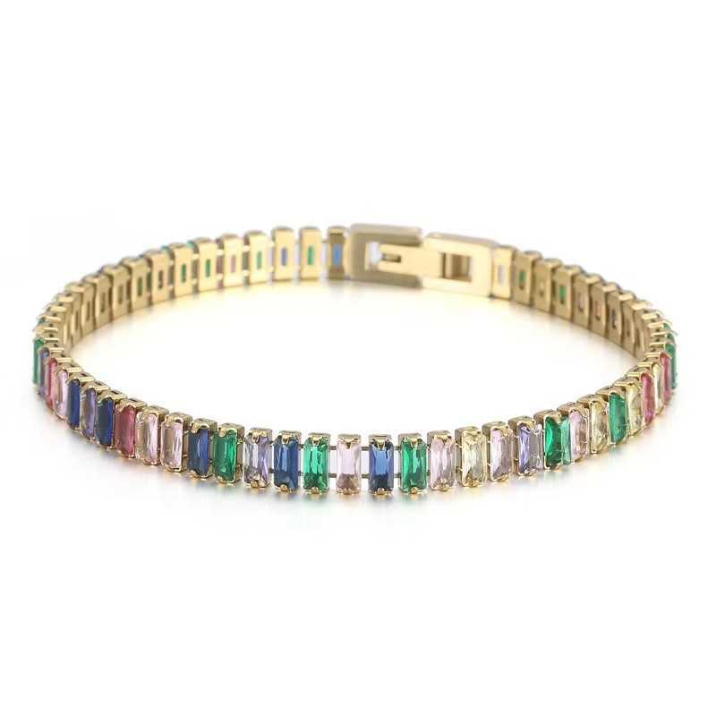 Charm Bracelets Internet celebrity crystal color diamond zircon bracelet single row full diamond fashionable tennis chain colorful bracelet H25220