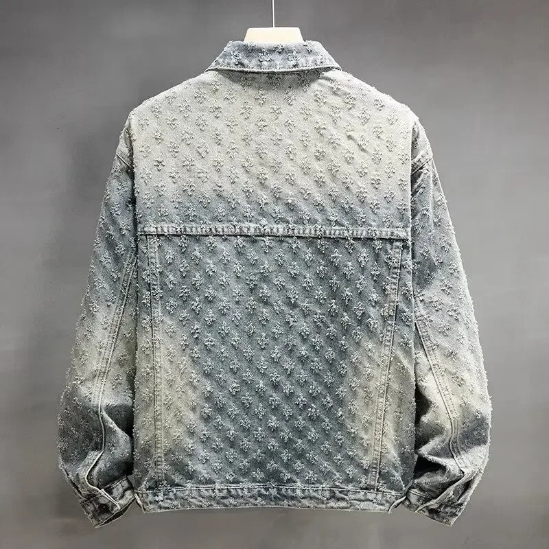 Jacquard Casual Denim Jacket for Men A Fashionable Statement 250214