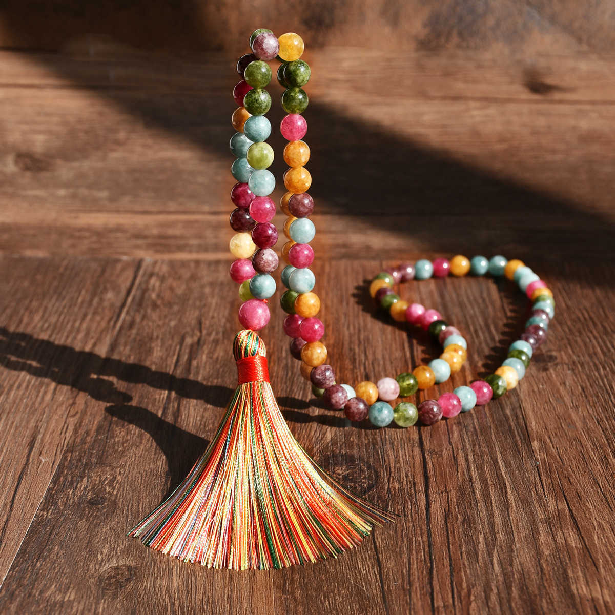 Pendant Necklaces Bohemian tassel long sweater chain womens high-end feeling tourmaline natural stone bead long necklace H25219
